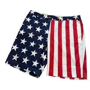 Loudmouth Heritage USA Red White Blue Men's Golf Shorts Stars Stripes Flag Sz 38